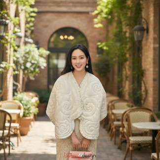 Áo chần bông búp sen lụa trắng